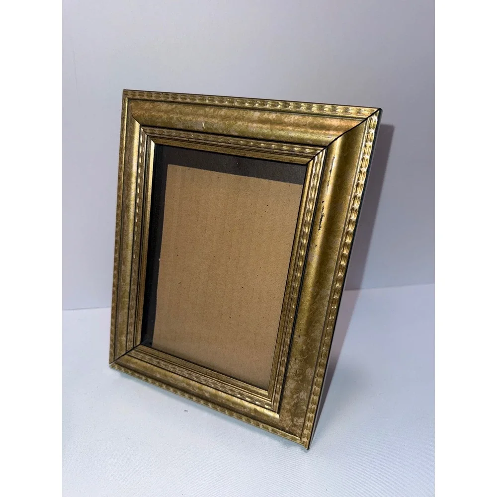 Vintage Gold Beaded Picture Frame 5x7 Distressed Antiqued Tabletop Wall Decor